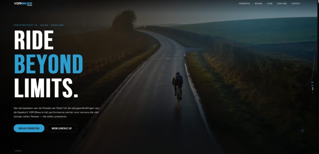 Screenshot van de website van Professionele website voor VDR Bikes uit Halen