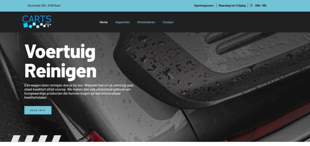 Screenshot van de website van Voertuigreinging.be
