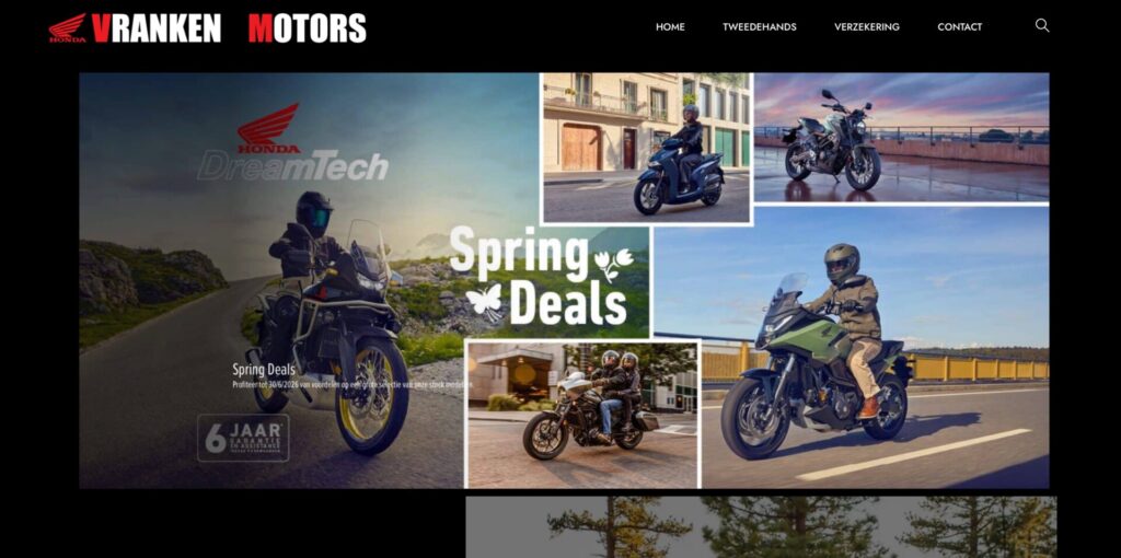 Screenshot van de website van Een moderne website voor Honda-dealer Vranken Motors