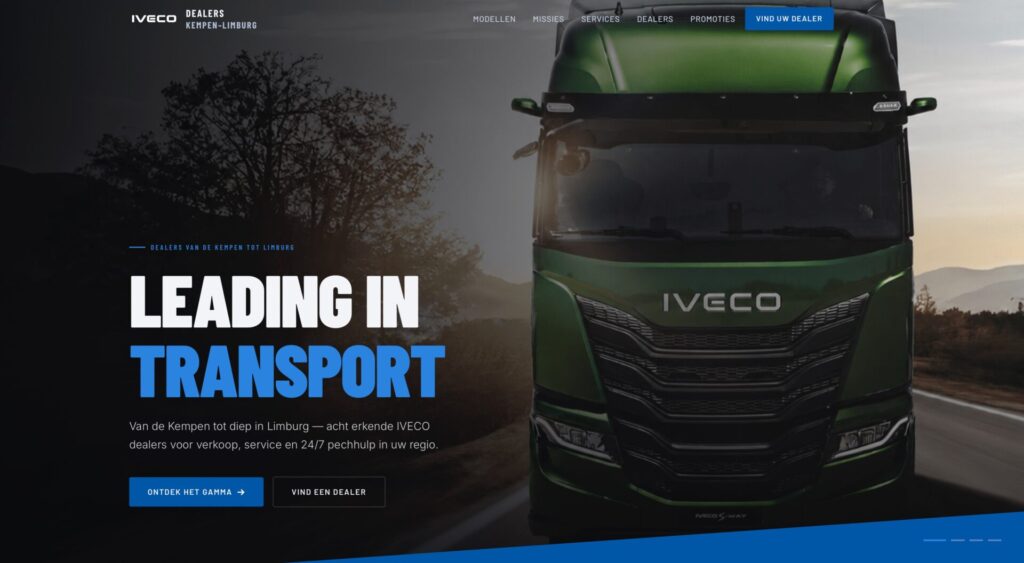 Screenshot van de website van Nieuwe realisatie: Moderne website voor Iveco Dealers 