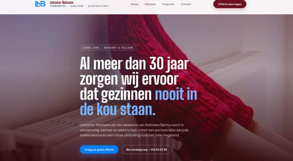 Screenshot van de website van Nieuwe website voor Lemoine-Nolmans gerealiseerd door Webdesign DMC