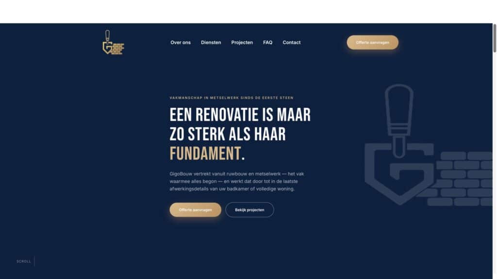 Screenshot van de website van Gigibouw.be – Een moderne website voor een vakman in de bouwsector