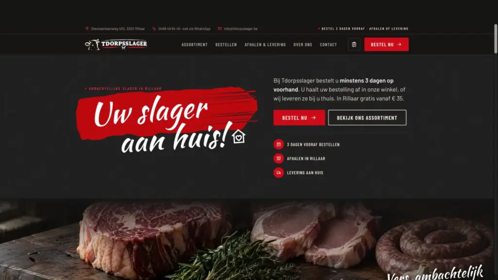 Screenshot van de website van Webdesign Rillaar: nieuwe website voor ’t Dorpsslager
