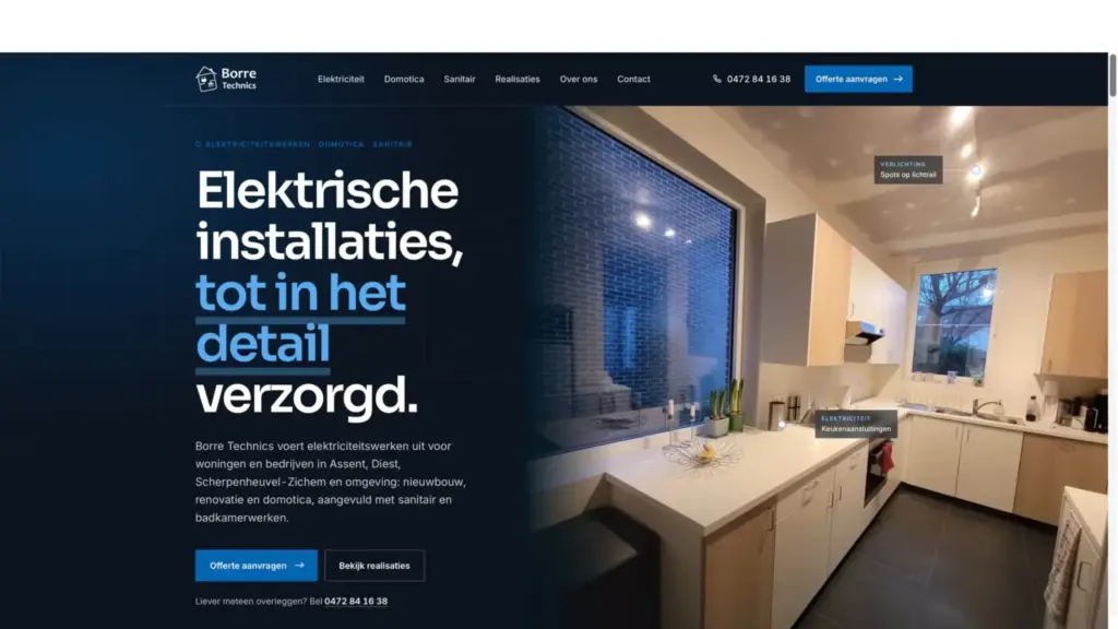 Screenshot van de website van Nieuwe website voor Borre Technics door Webdesign DMC